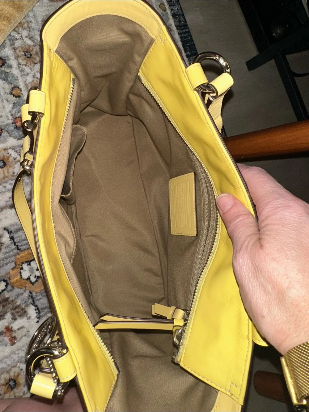Coach Patent Leather Pleated Gallery Tote (Style F13761) Yellow NWOT